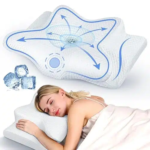 Emircey Painless Sleeping Cervical Neck Pillow For Pain Relief, Adjustable Memory Foam Pillows For Side Back Stomach Sleeper, Odorless Cooling Pillow Wbreathable Cases, Orthop