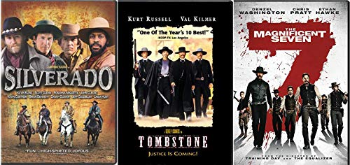 Get Ready For Some Wild Rides Triple Feature Wyatt Earp In Tombstone + Agnificent Seven &Amp; Silverado Dvd Western Horses &Amp; Guns Pack