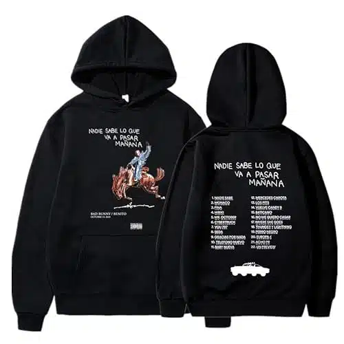 Hoodie Bun Unisex Pullover Hooded Sweatshirt Sweater Nadie Sabe New Album Bad (L, Black)