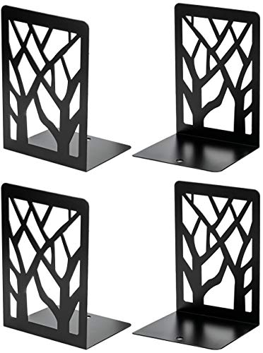 Maxgear Tree Design Modern Bookends For Shelves, Non Skid Book Holder, Heavy Duty Metal Storage For Bookscds, Decorative Book Stopper For Home, X X , Black (Pairpieces)