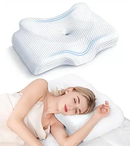 Osteo Cervical Pillow For Neck Pain Relief, Hollow Design Odorless Memory Foam Pillows With Cooling Case, Adjustable Orthopedic Bed Pillow For Sleeping, Contour Support For Si
