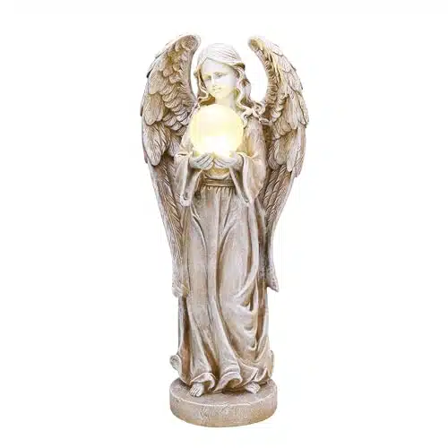 Teresa'S Collections Angel Garden Statues With Solar Outdoor Light For Outside, Fairy Large Figurine With Wing & Glass Ball For Garden Decor, Yard Art Patio Balcony Lawn Ornam