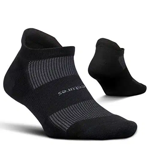 Feetures High Performance Max Cushion Ankle Sock   No Show Socks For Women & Men With Heel Tab   Black, L (Pair)
