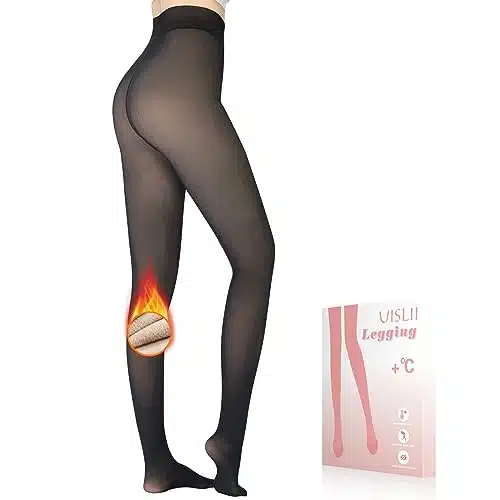 Fleece Lined Women'S Tights By Uislii   Warm, Fake Translucent, Thermal, Skin Colored For Winter (Black Foot, Medium Tall)