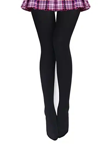 Vero Monte Pair Opaque Fleece Lined Tights For Women Fashion Pantyhose (Black)
