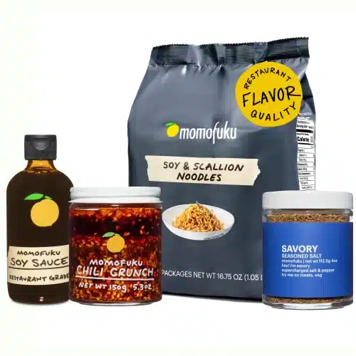 Momofuku Original Starter Pack By David Chang, Contains Original Chili Crunch, Soy And Scallion Ramen, Soy Sauce, And Savory Salt, Chef Made For Cooking, Asian Snacks
