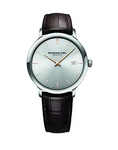 Raymond Weil Toccata Classic Men'S Silver Quartz Watch, Stainless Steel, Brown Leather Strap, Silver Dial Mm (Sl)