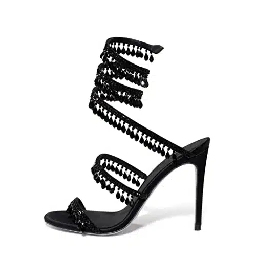 Keleimusi Women'S Rhinestone Chandelier Embellished Strappy High Heel Sandals Inch In Black